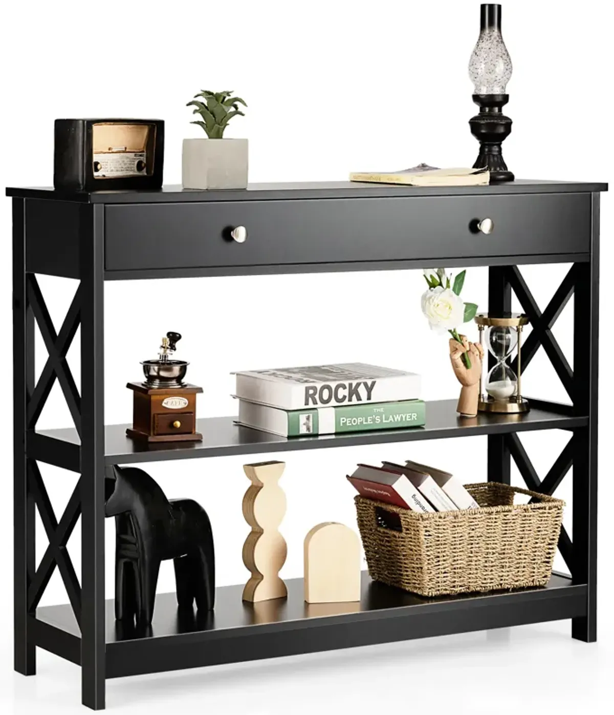 Console Table 3-Tier with Drawer and Storage Shelves