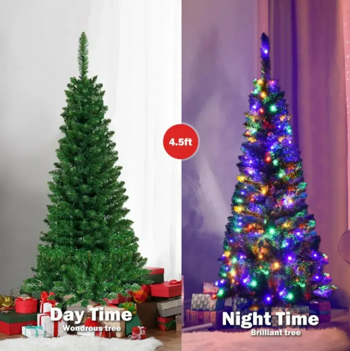 Prelit Pencil Christmas Tree with 250 LED Lights