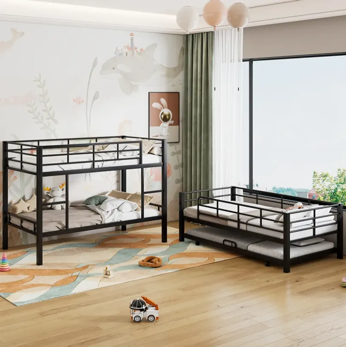 Merax Metal Triple Bunk Bed With Trundle