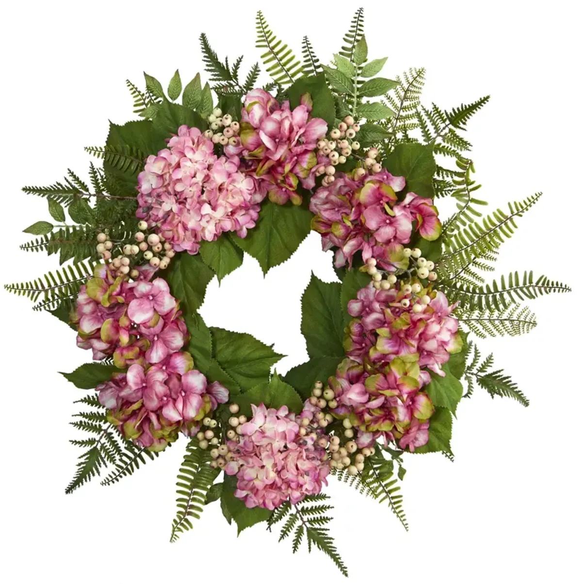 Nearly Natural 24-in Hydrangea Berry Wreath