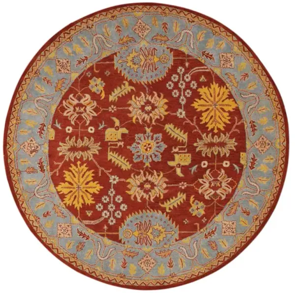 RUGSOTIC CARPETS HAND TUFTED WOOL ECO-FRIENDLY AREA RUGS  - 10'x10', Round Shape, Red & Blue, Classic Oriental Traditional  Design, High Pile Thick Handmade Anti Skid Area Rugs (K00683)
