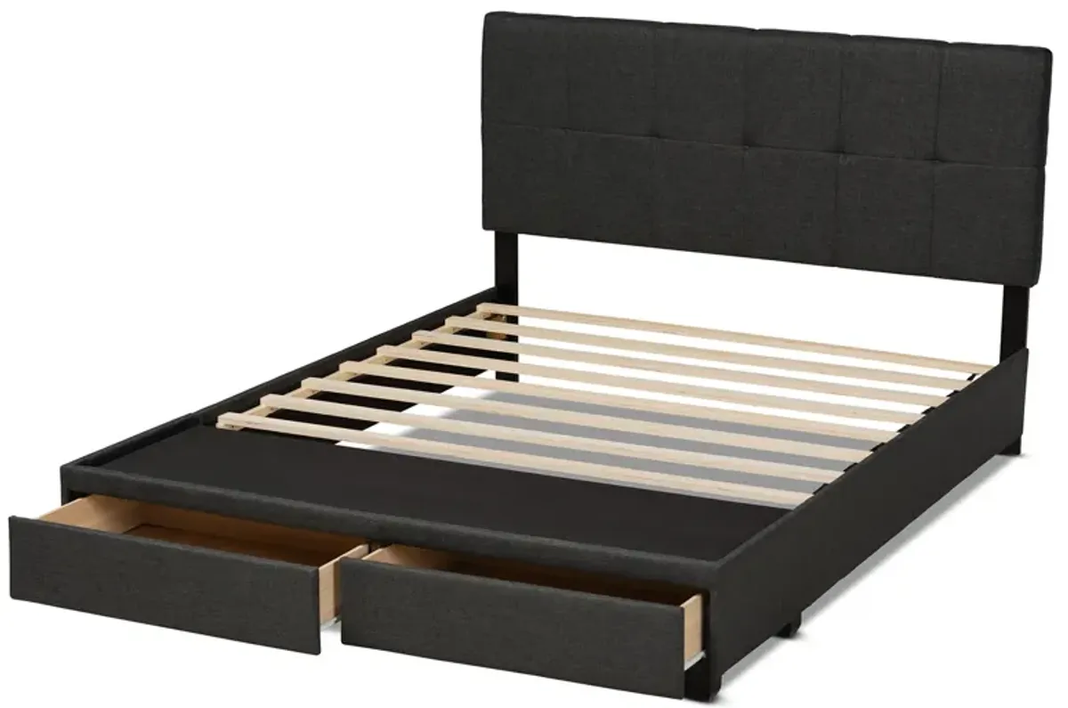 Baxton Studio Netti Charcoal Fabric Upholstered 2-Drawer Queen Size Platform Storage Bed