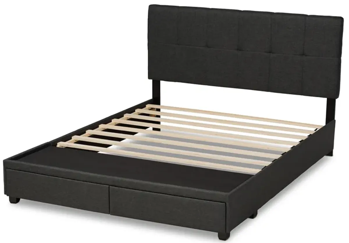 Baxton Studio Netti Dark Grey Fabric Upholstered 2 Drawer Queen Size Platform Storage Bed