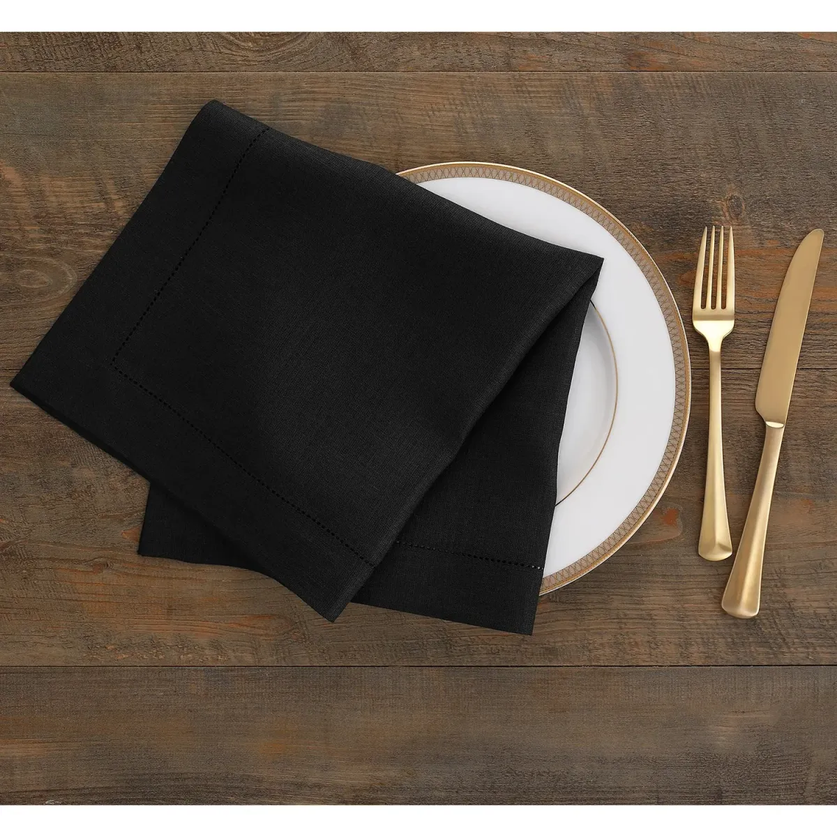 Solino Home 100% Pure Linen Dinner Napkin 20 x 20 Inch Set of 4 | Classic Hemstitch