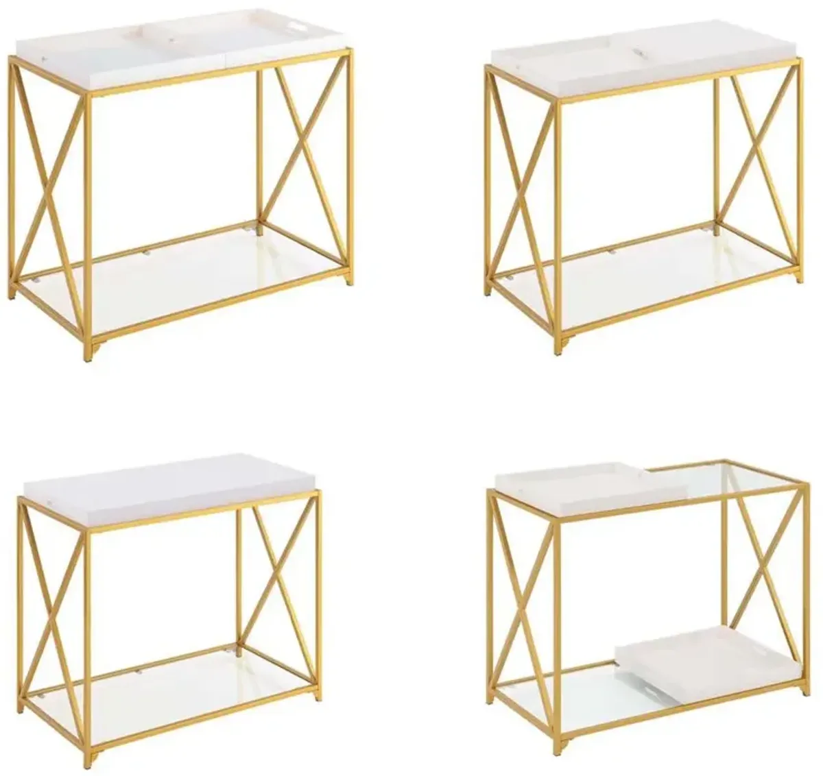 Convenience Concepts St. Andrews Console Table with Shelf and Removable Trays, White/Gold