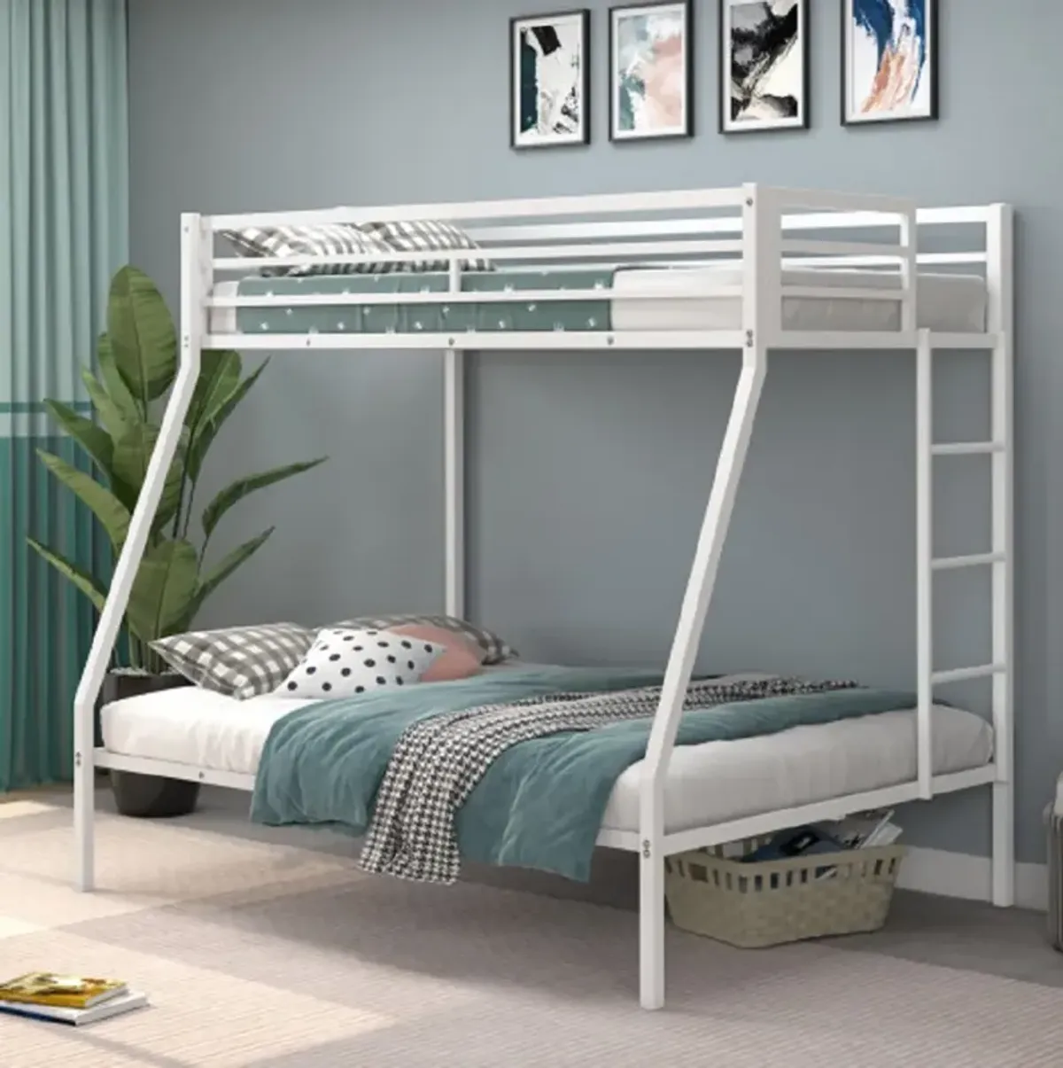 Twin-Over-Full Bunk Bed with Safety Rail and Ladder for Kids-White