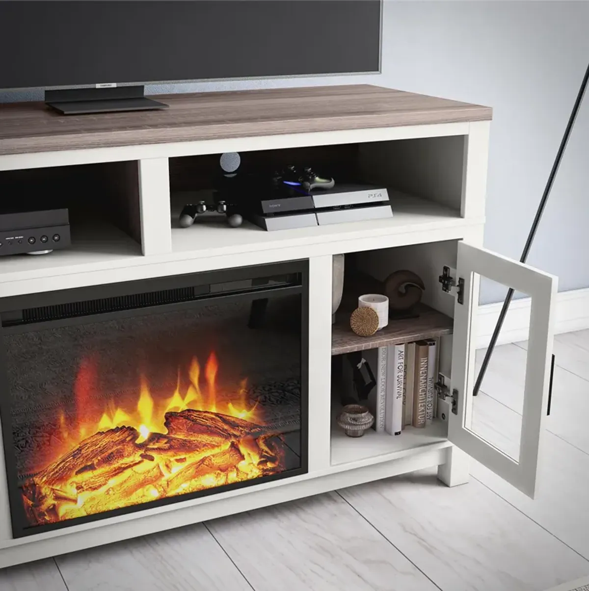 Ameriwood Home Carver Electric Fireplace Space Heater TV Stand for TVs up to 60"