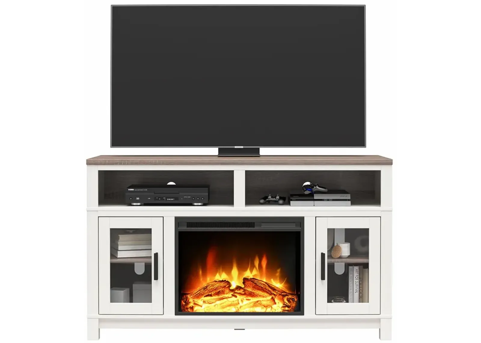 Ameriwood Home Carver Electric Fireplace Space Heater TV Stand for TVs up to 60"