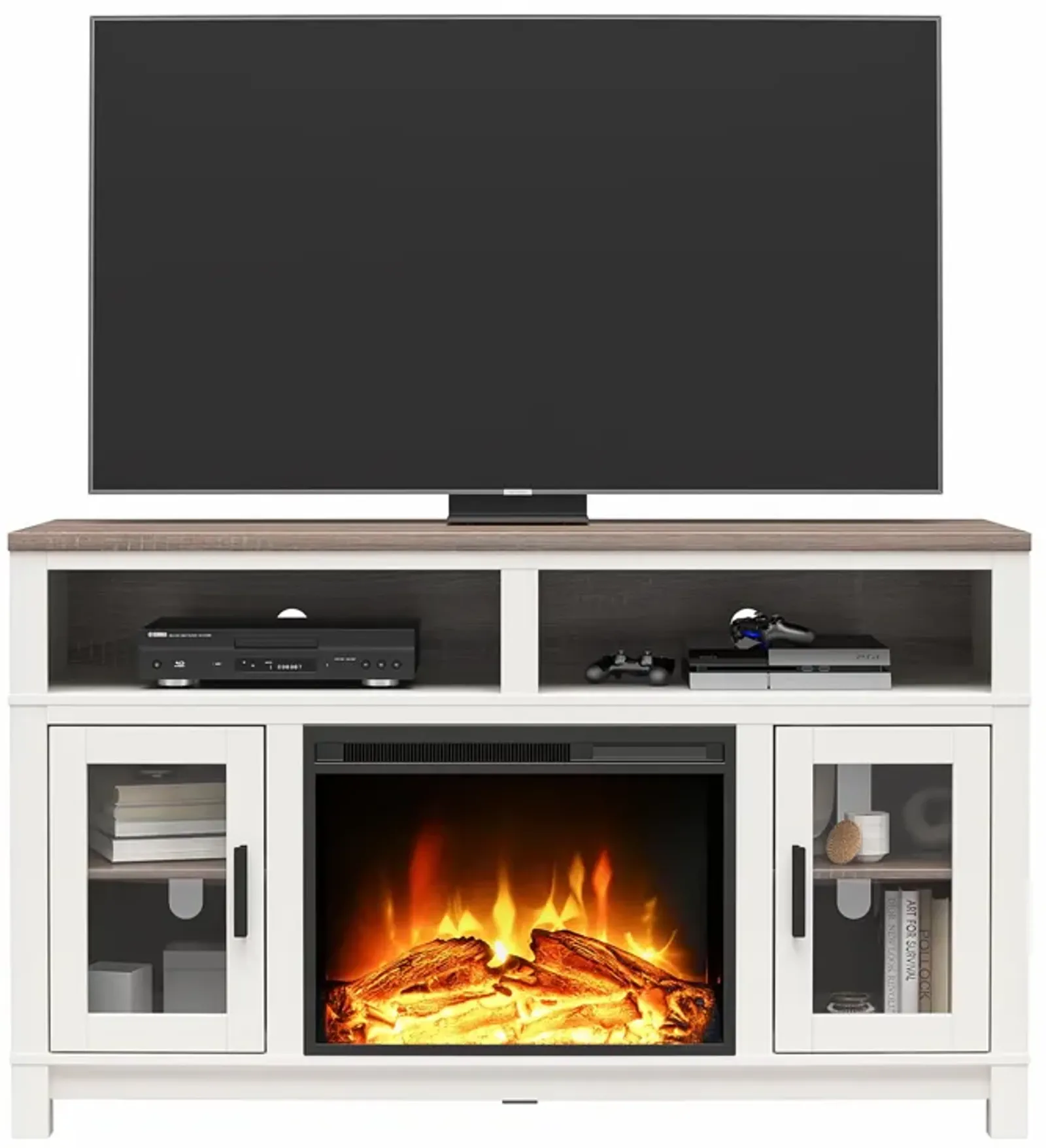 Ameriwood Home Carver Electric Fireplace Space Heater TV Stand for TVs up to 60"