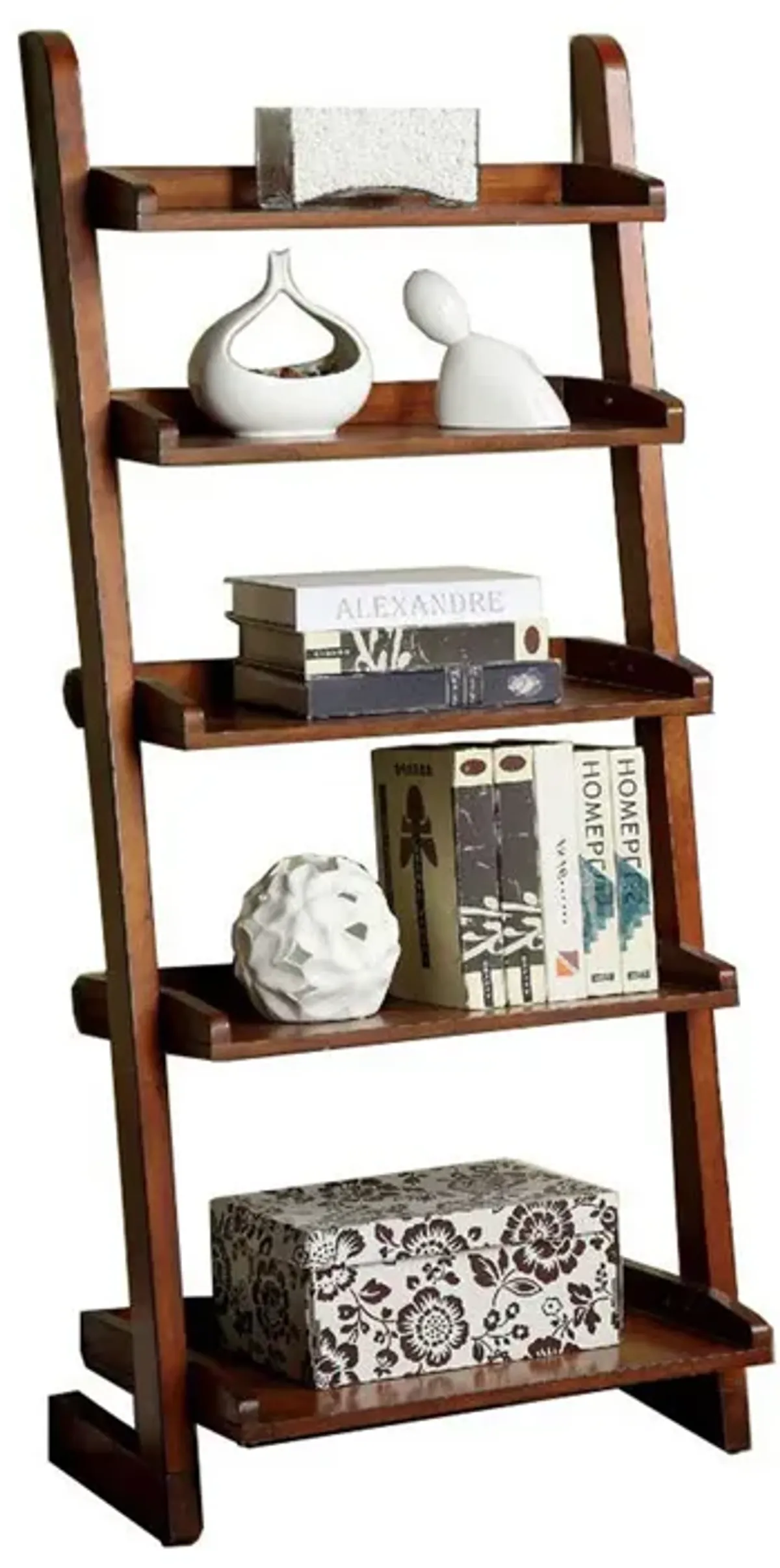 Transitional Style 5 Tier Wooden Ladder Shelf with Sled Base, Brown-Benzara