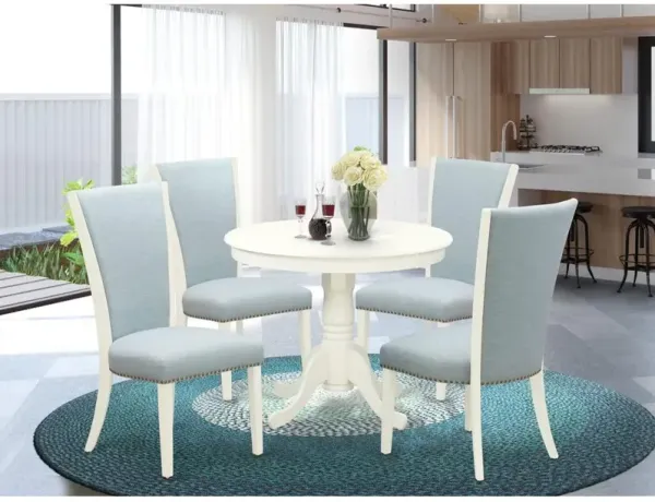 East West Furniture 5 Pc Modern Dining Set - 4 Kitchen Chairs with High Back and 1 Dining Table - Linen White Finish