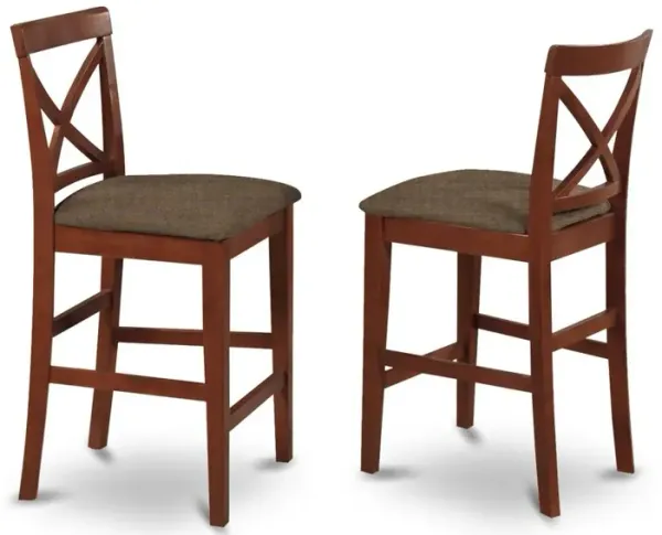X-Back stool with upholstered seat in Dark Brown finish, Set of 2