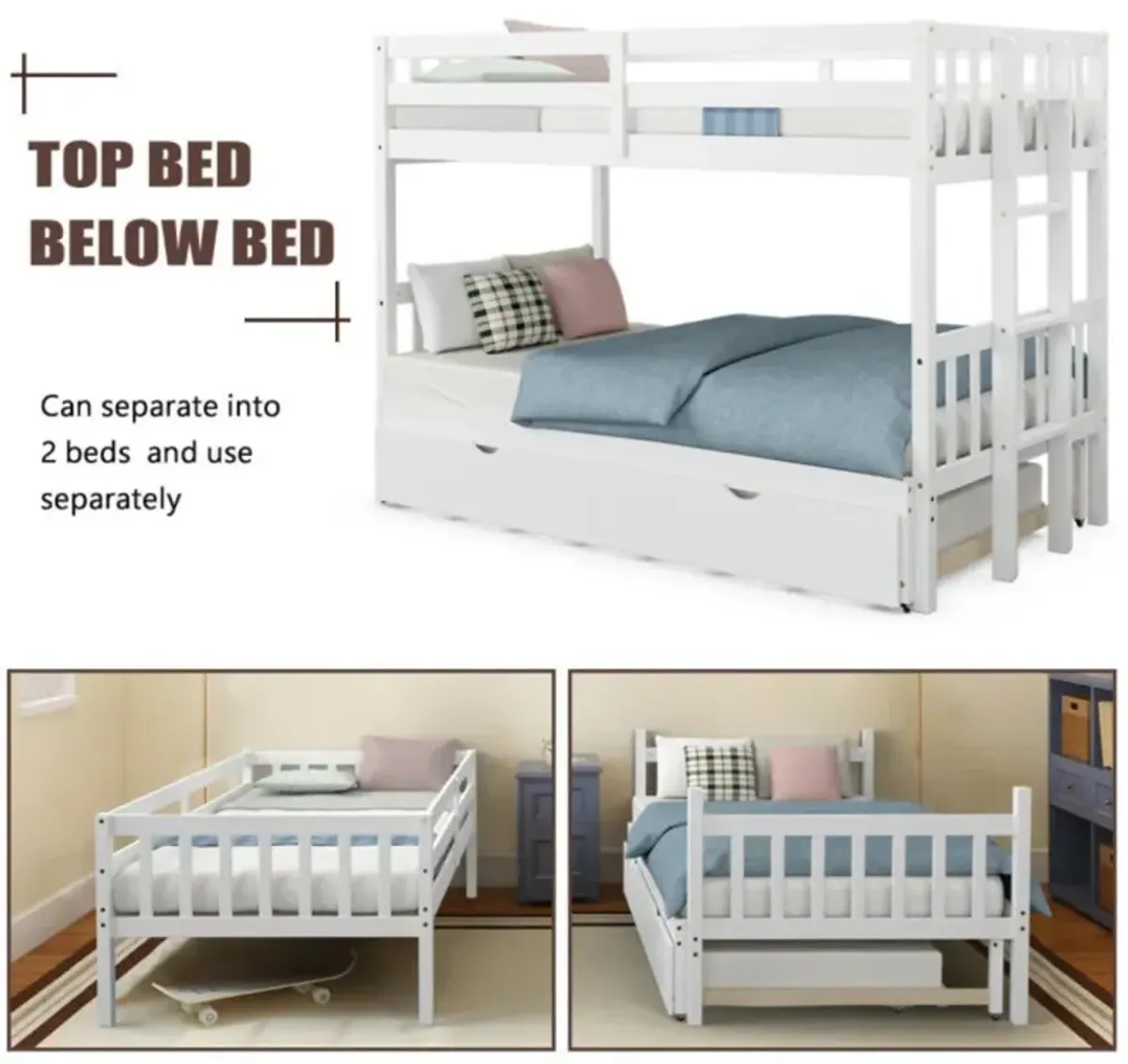 Hivvago Twin Pull-Out Bunk Bed with Trundle Wooden Ladder