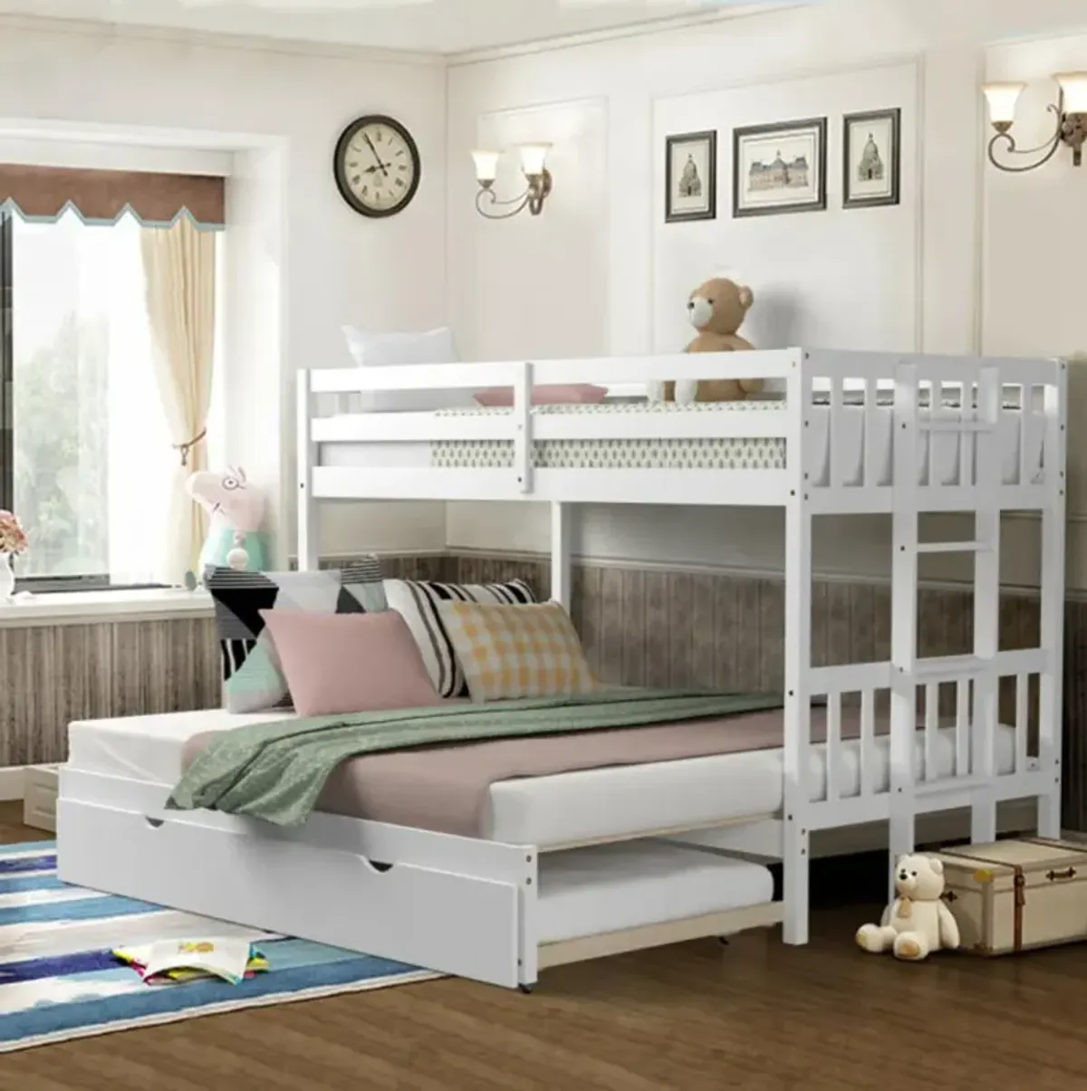 Hivvago Twin Pull-Out Bunk Bed with Trundle Wooden Ladder