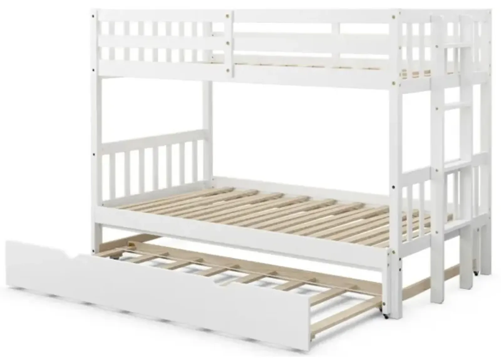 Hivvago Twin Pull-Out Bunk Bed with Trundle Wooden Ladder