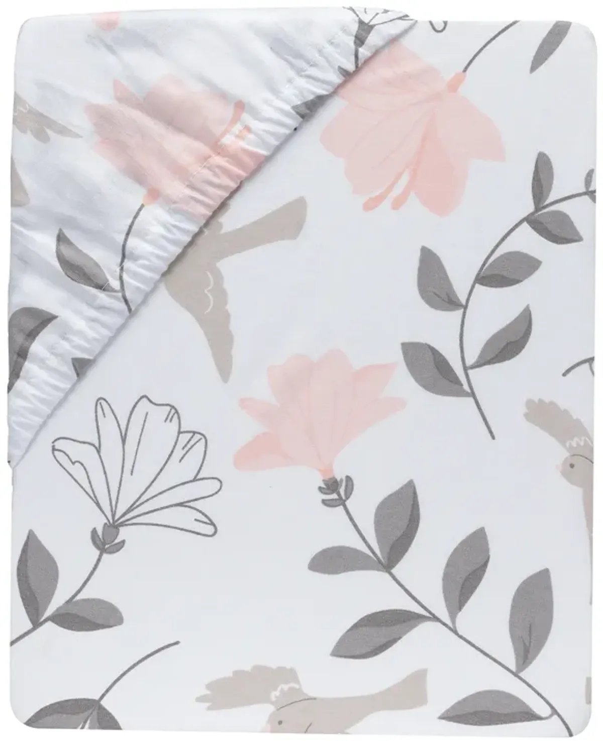 Lambs & Ivy Petals White/Pink/Gray Floral 100% Cotton Fitted Crib/Toddler Sheet