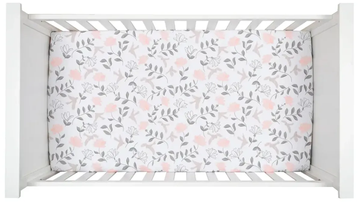 Lambs & Ivy Petals White/Pink/Gray Floral 100% Cotton Fitted Crib/Toddler Sheet