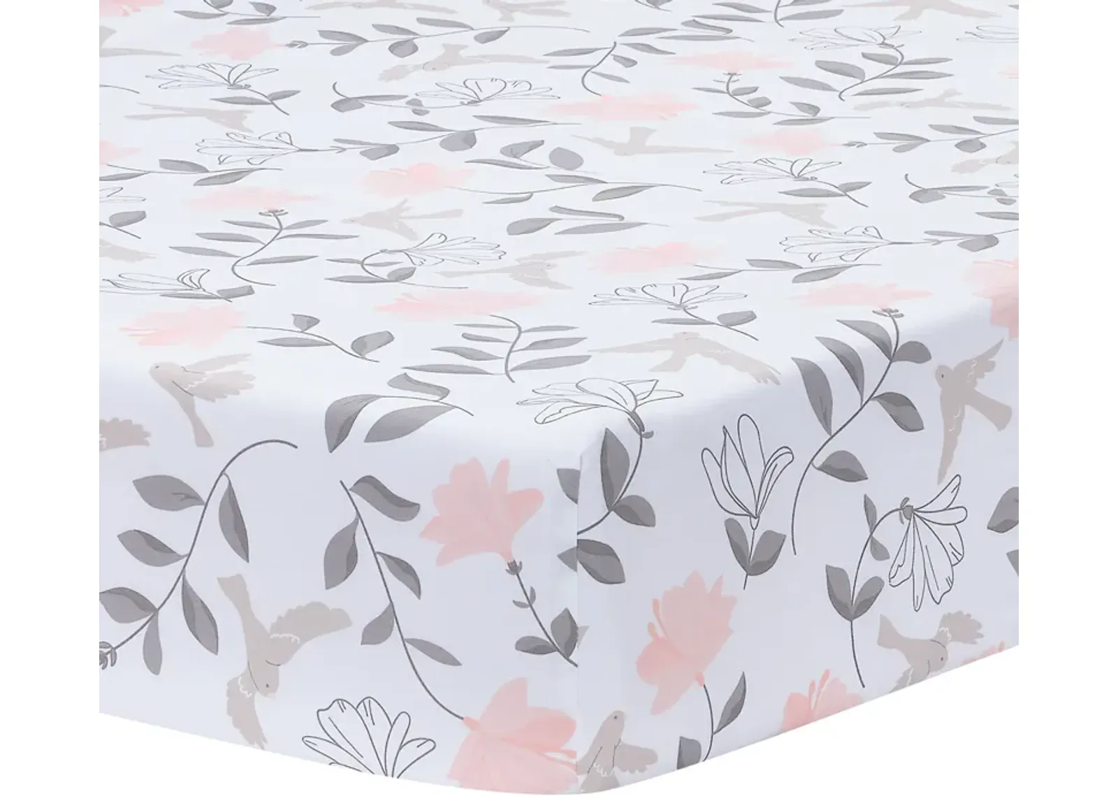 Lambs & Ivy Petals White/Pink/Gray Floral 100% Cotton Fitted Crib/Toddler Sheet