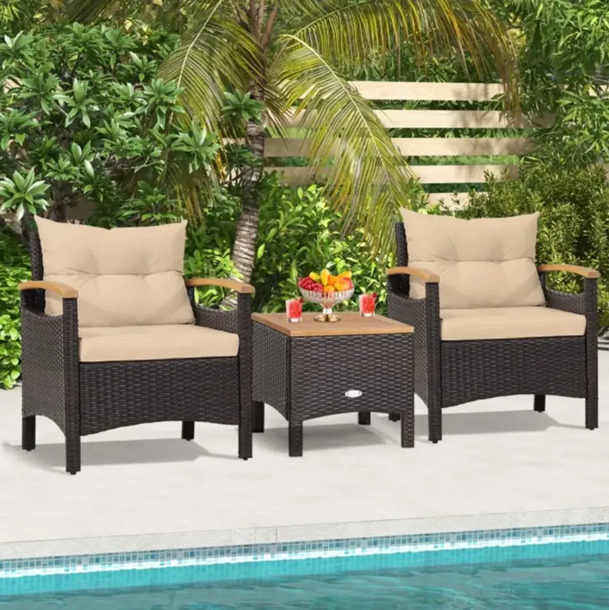 Hivvago 3 Pieces Patio Rattan Furniture Set with Removable Cushions