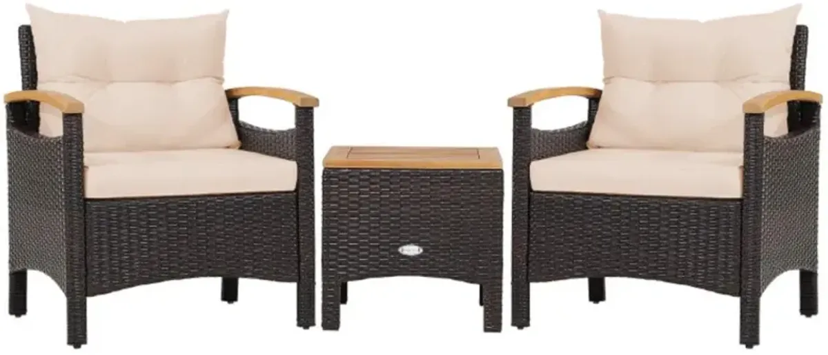 Hivvago 3 Pieces Patio Rattan Furniture Set with Removable Cushions