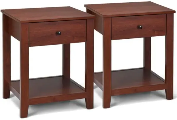 Hivvago Set of 2 Nightstand with Storage Shelf and Pull Handle