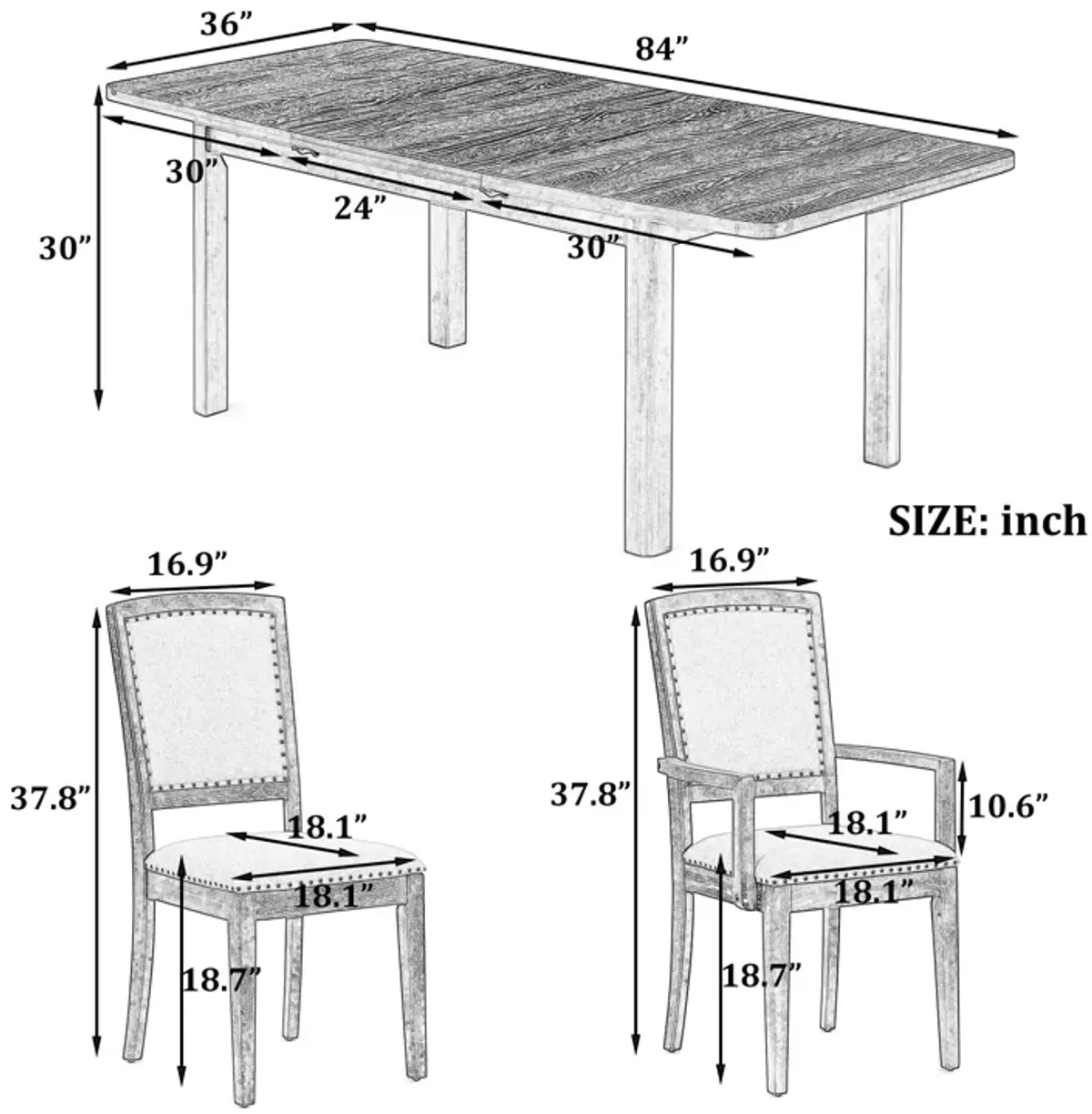 Merax 9 Pieces Rustic Extendable Table Chairs Dining Set