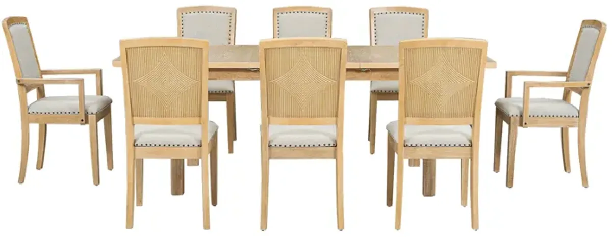 Merax 9 Pieces Rustic Extendable Table Chairs Dining Set