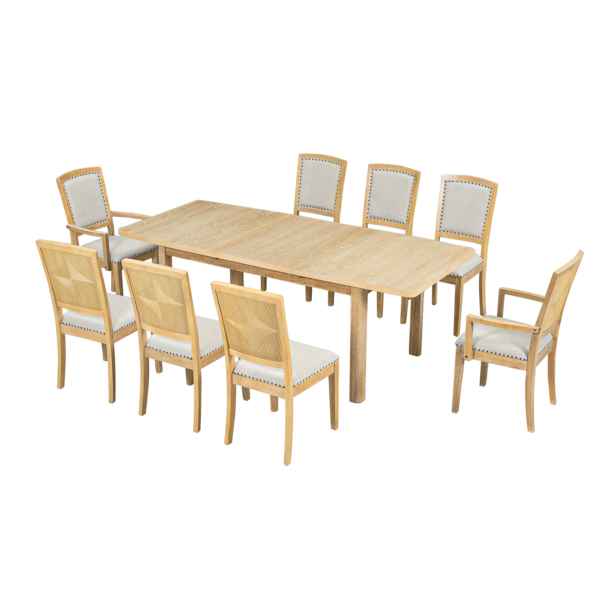 Merax 9 Pieces Rustic Extendable Table Chairs Dining Set