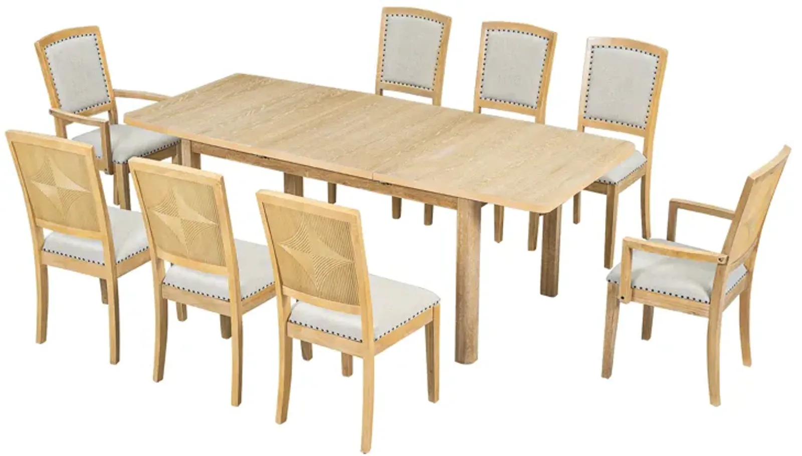 Merax 9 Pieces Rustic Extendable Table Chairs Dining Set