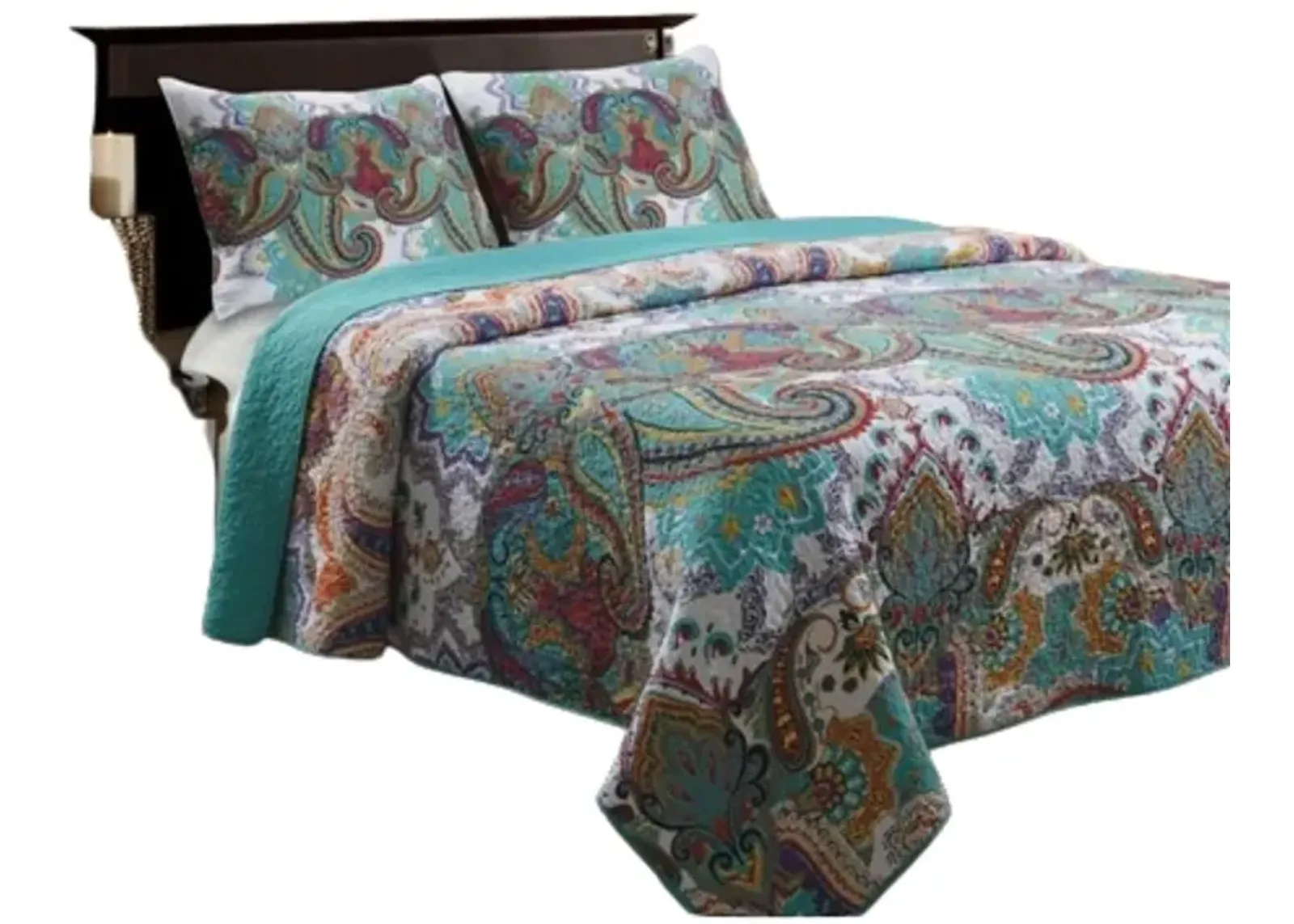 QuikFurn King size 100-Percent Cotton Quilt Set in Teal Paisley Pattern - Preshrunk