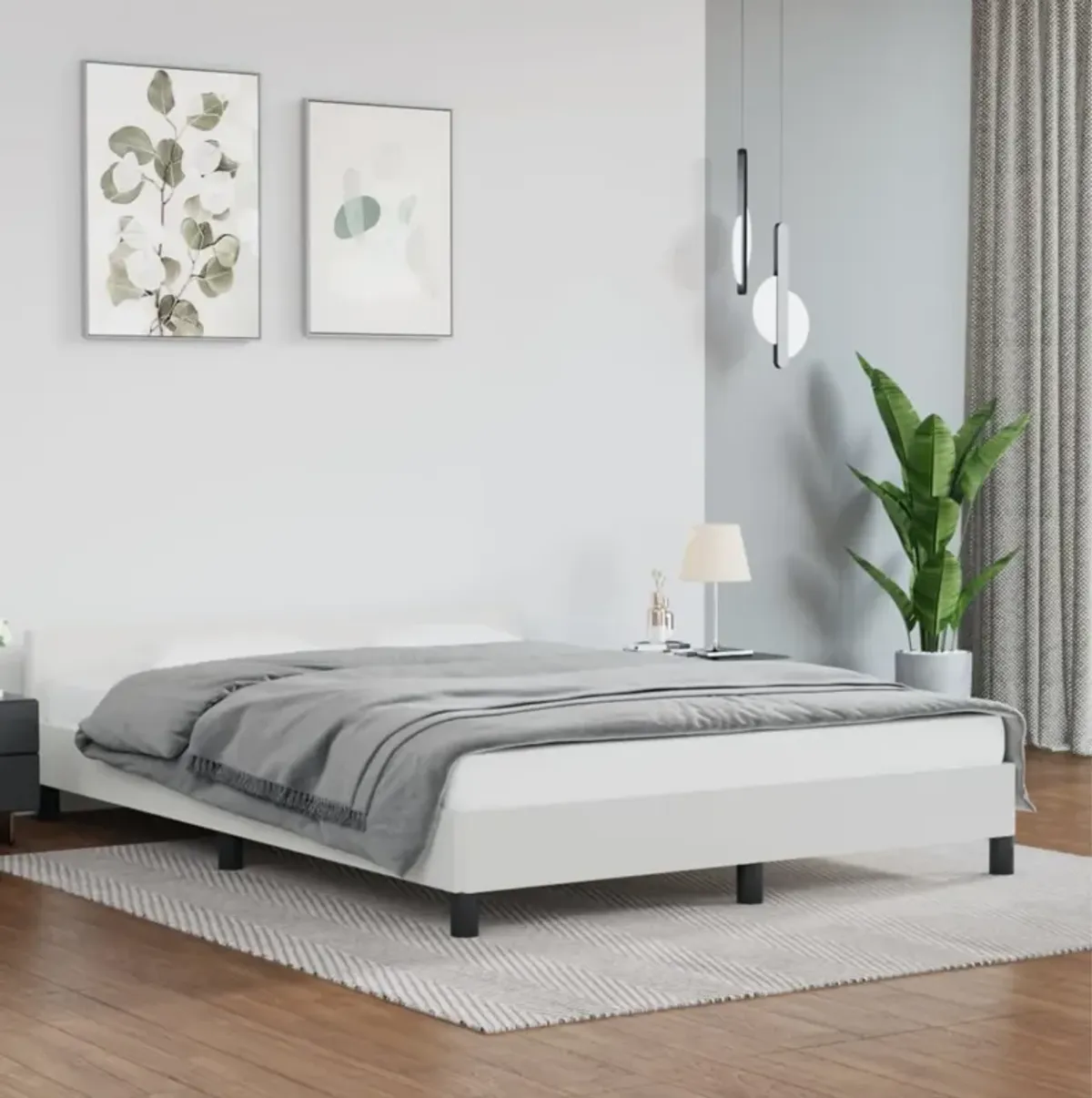 vidaXL White Queen Bed Frame with Headboard - Faux Leather Finish - Engineered Wood Construction - Suitable for 59.8"x79.9" Mattress - Modern Design