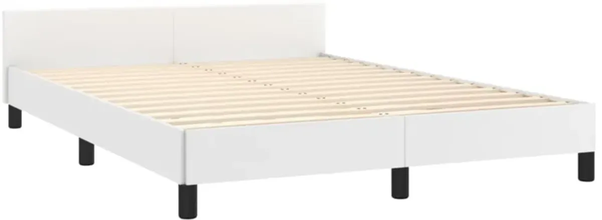 vidaXL White Queen Bed Frame with Headboard - Faux Leather Finish - Engineered Wood Construction - Suitable for 59.8"x79.9" Mattress - Modern Design