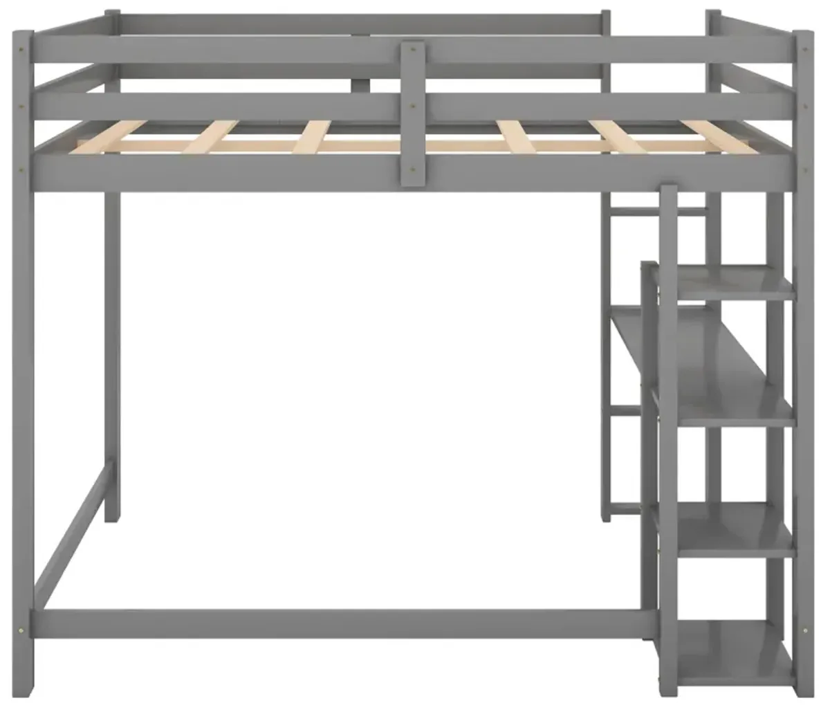 Full Size Loft Bed with Built-in Desk and Shelves