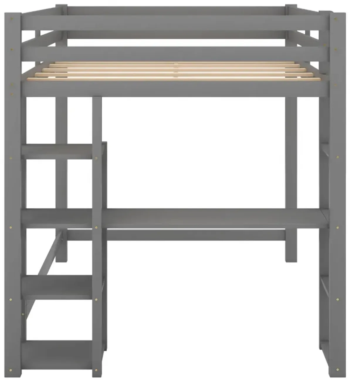 Full Size Loft Bed with Built-in Desk and Shelves