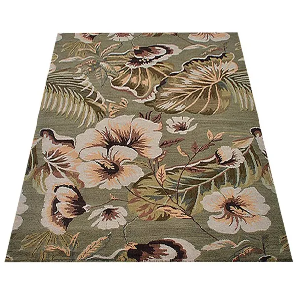 RUGSOTIC CARPETS HAND TUFTED WOOL ECO-FRIENDLY AREA RUGS  - 9'x12', Rectangle Shape, Green, Floral Modern Design, High Pile Thick Handmade Anti Skid Area Rugs for Living Room, Bed Room (K00903)