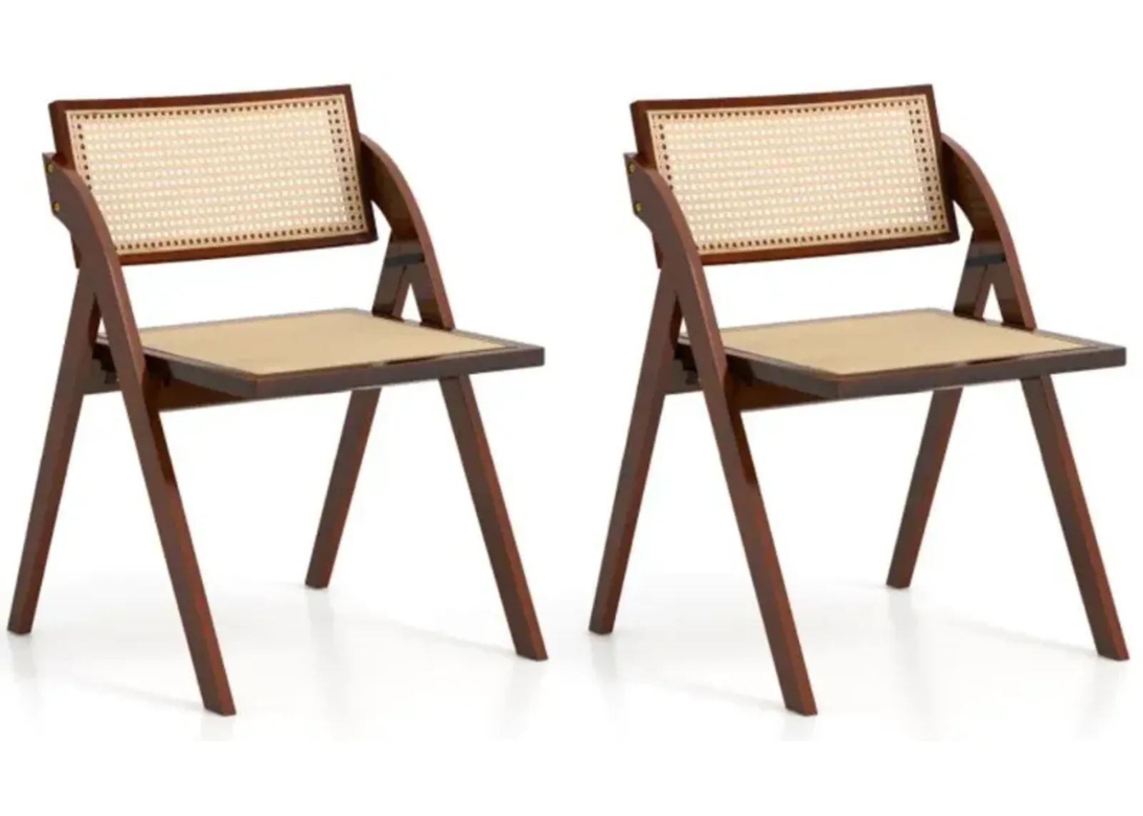 Hivvago Foldable Dining Chairs Set of 2 with Woven Rattan Backrest