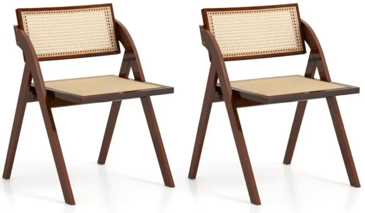 Hivvago Foldable Dining Chairs Set of 2 with Woven Rattan Backrest