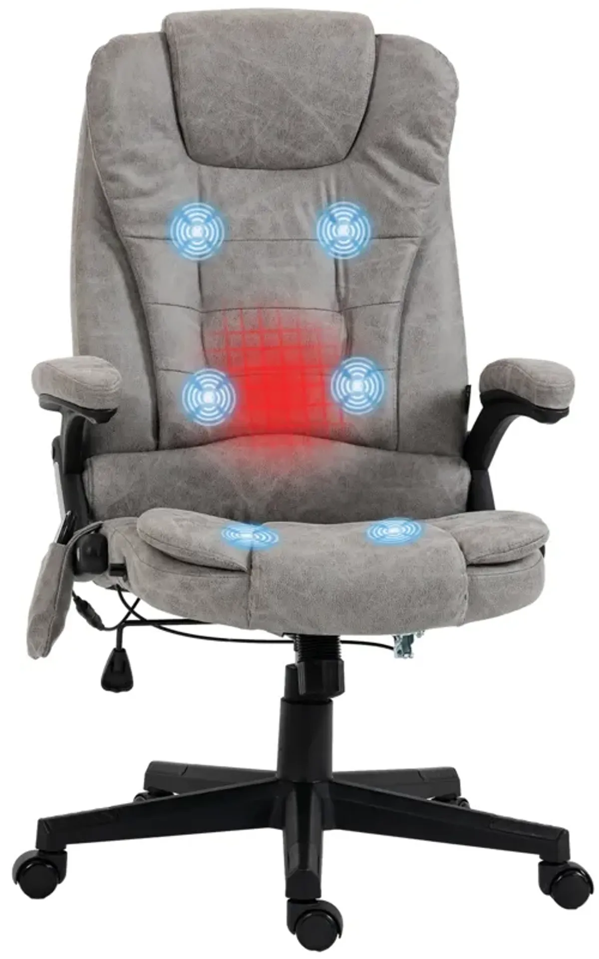 HOMCOM 6 Point Vibrating Massage Office Chair with Heat, Linen High Back Executive Office Chair with Reclining Backrest, Padded Armrests and Remote, Gray