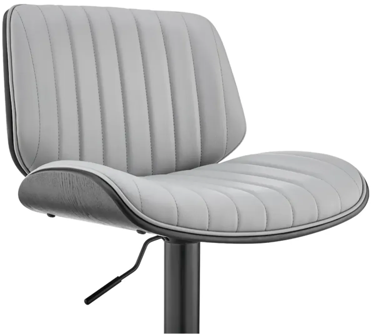 Barstool with Channel Tufted Leatherette Seat, Gray and Black-Benzara