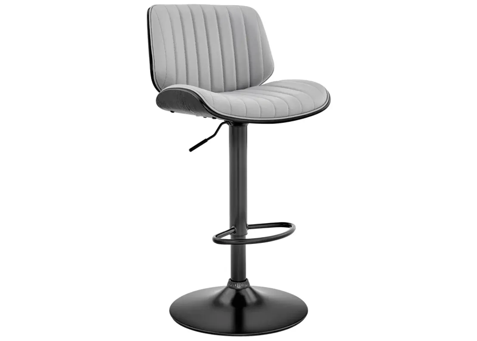 Barstool with Channel Tufted Leatherette Seat, Gray and Black-Benzara