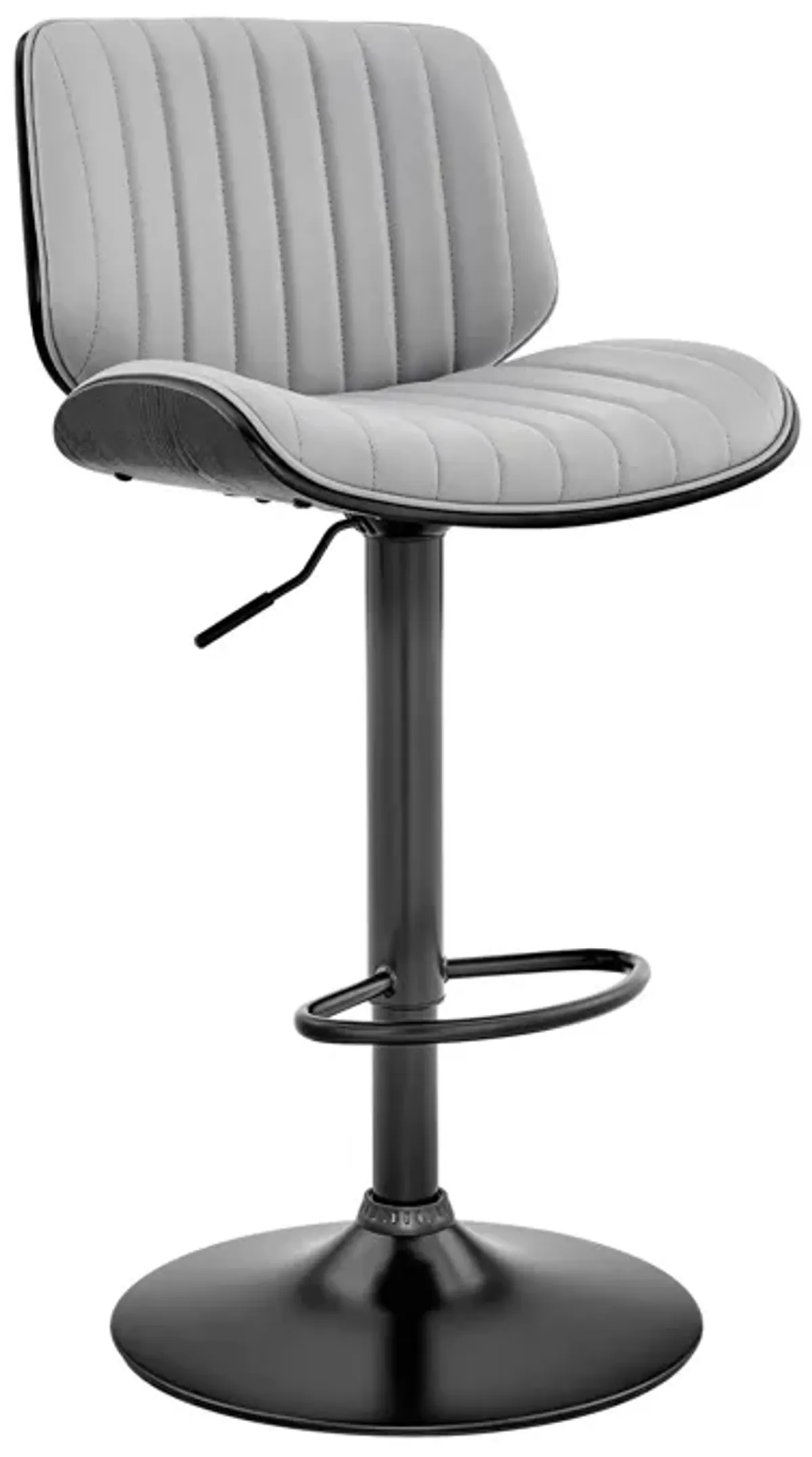 Barstool with Channel Tufted Leatherette Seat, Gray and Black-Benzara