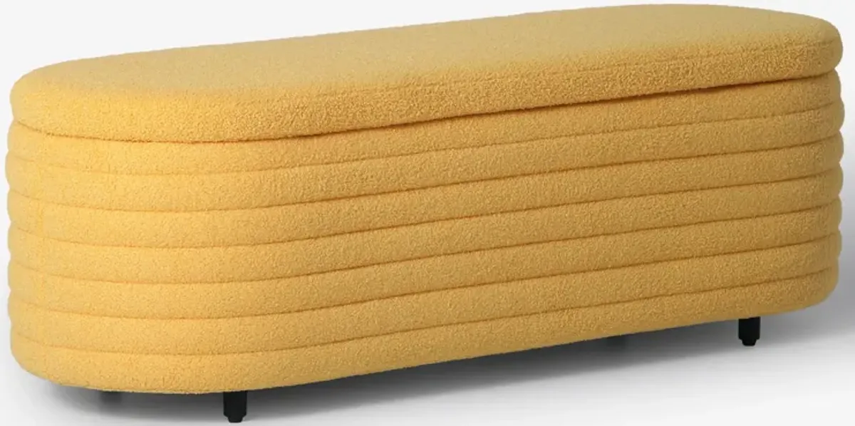 WestinTrends 54" Wide Mid-Century Modern Upholstered Teddy Sherpa Tufted Oval Storage Ottoman Bench