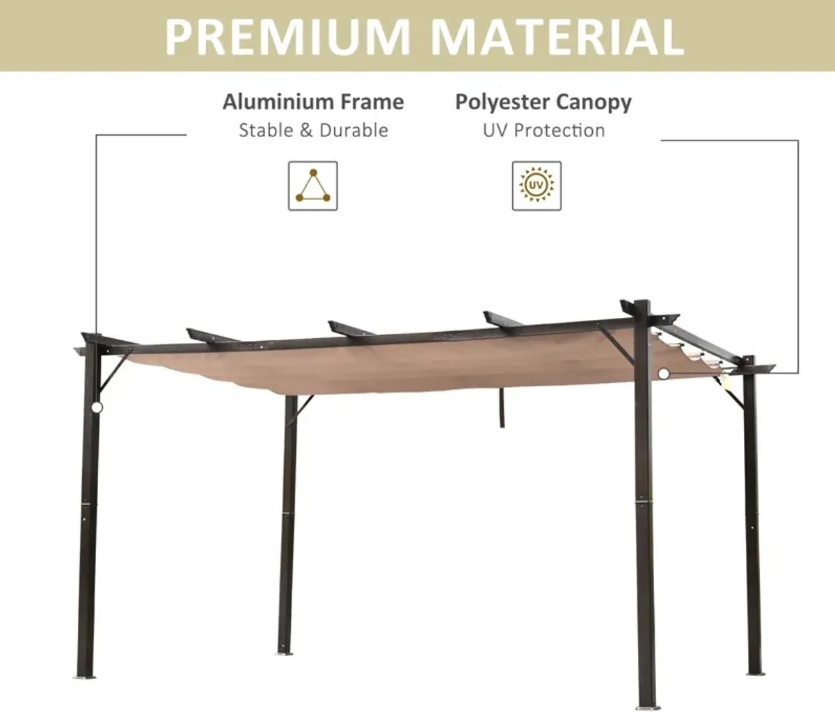 Outsunny 10' x 13' Aluminum Patio Pergola with Retractable Pergola Canopy, Backyard Shade Shelter for Porch, Outdoor Party, Garden, Grill Gazebo, Brown