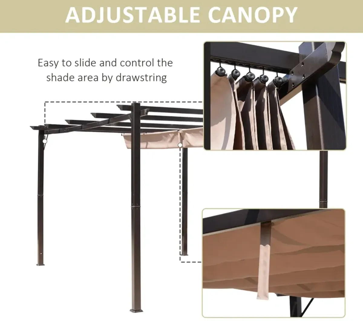 Outsunny 10' x 13' Aluminum Patio Pergola with Retractable Pergola Canopy, Backyard Shade Shelter for Porch, Outdoor Party, Garden, Grill Gazebo, Brown