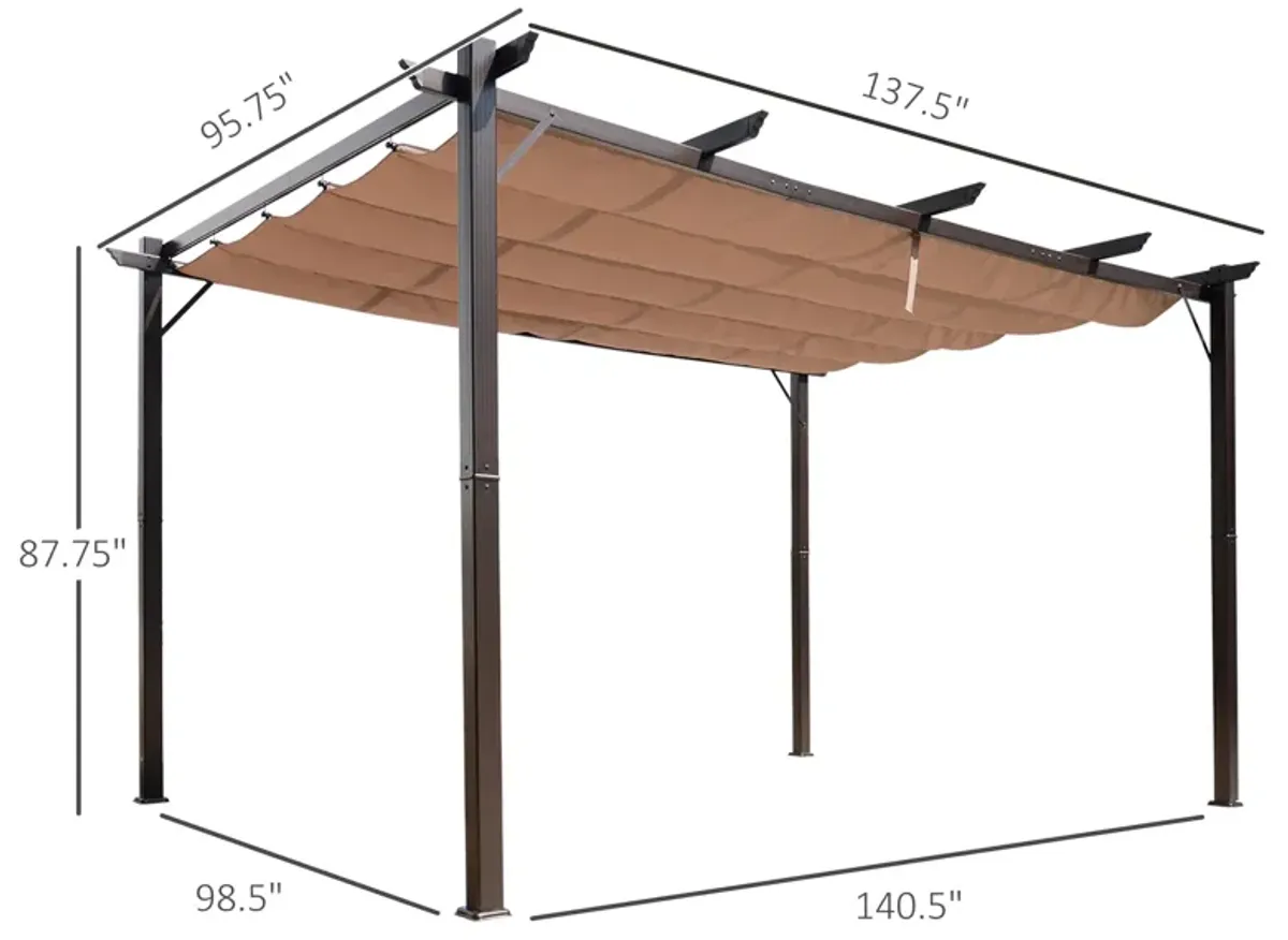 Outsunny 10' x 13' Aluminum Patio Pergola with Retractable Pergola Canopy, Backyard Shade Shelter for Porch, Outdoor Party, Garden, Grill Gazebo, Brown