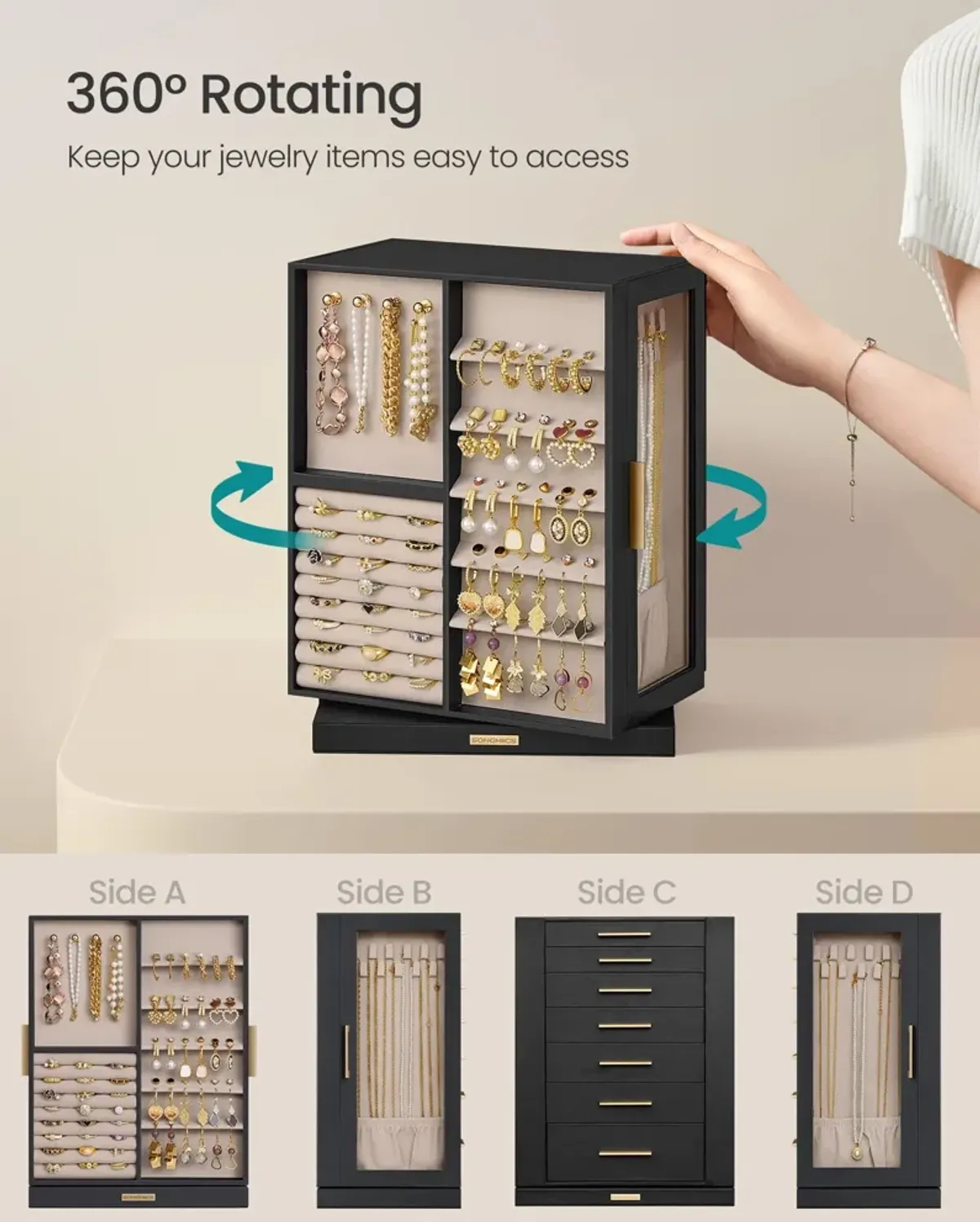 360° Rotating Jewelry Box – Elegant and Convenient Organizer for Easy Access