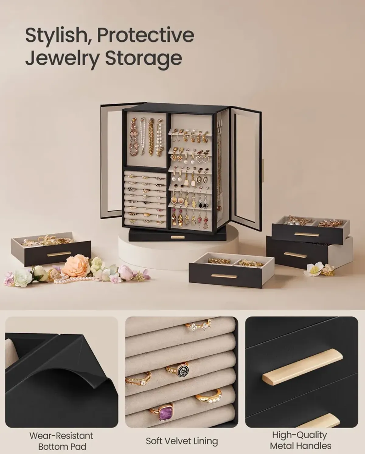 360° Rotating Jewelry Box – Elegant and Convenient Organizer for Easy Access