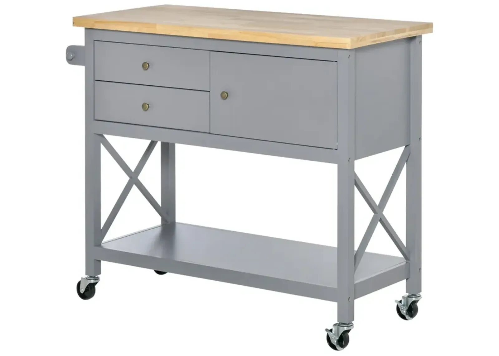 Grey Kitchen Helper: Rolling Utility Cart with Rubberwood Top and Storage