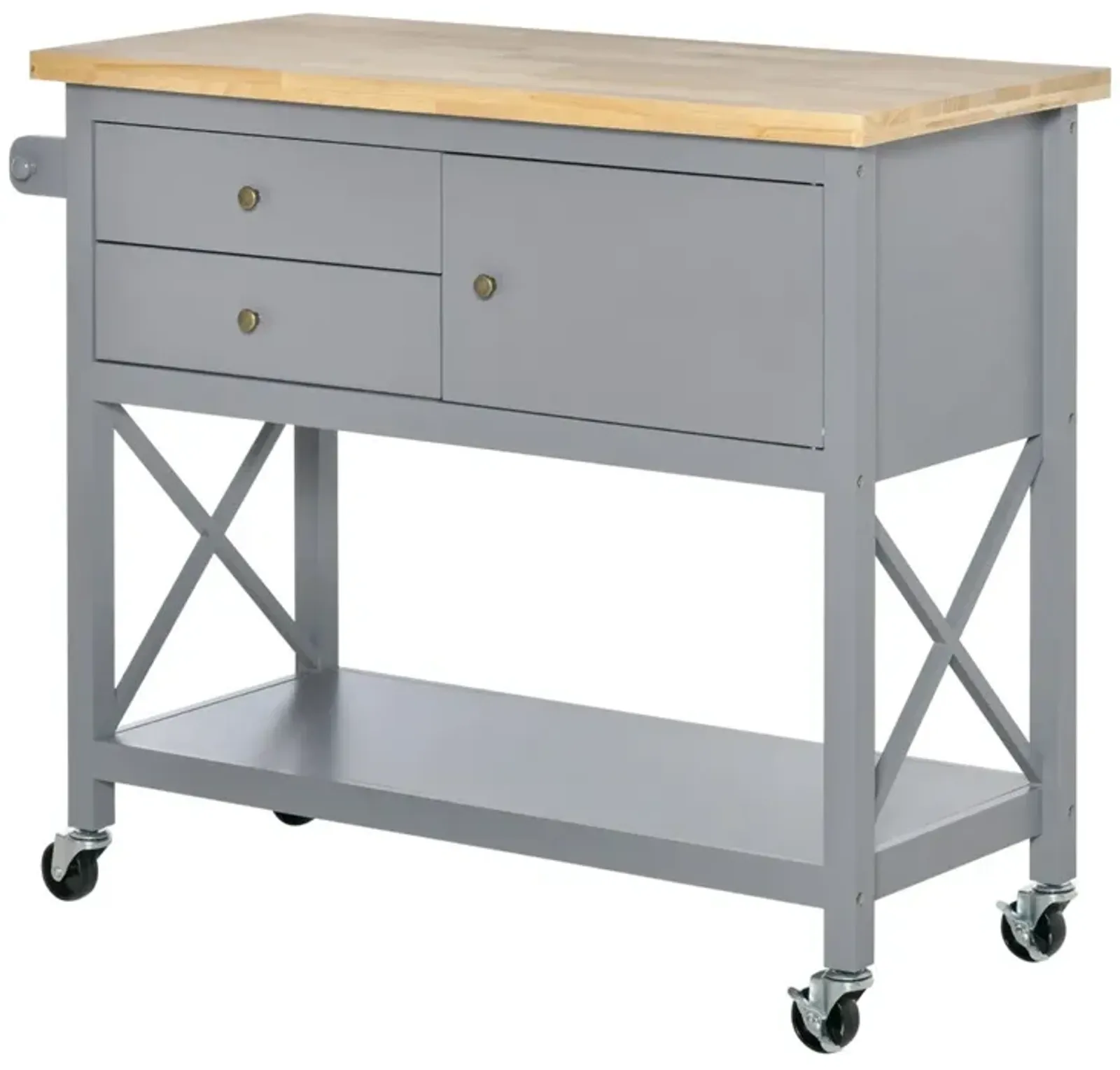 Grey Kitchen Helper: Rolling Utility Cart with Rubberwood Top and Storage