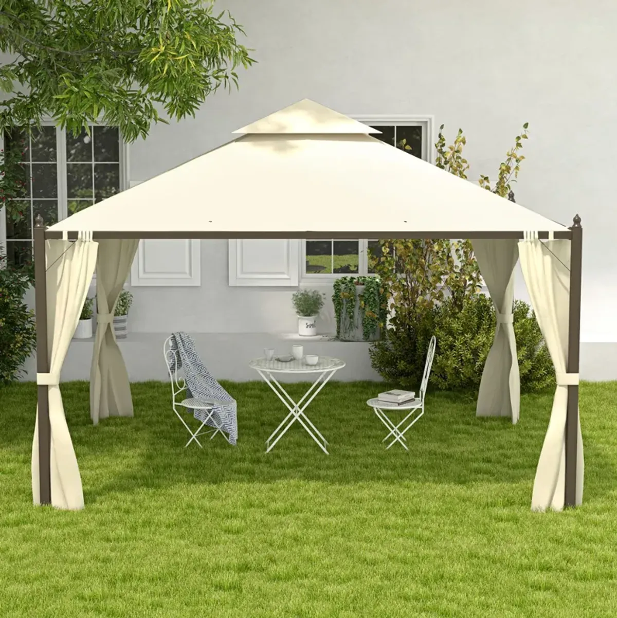 Gazebo Double-tier 10ft�12ft Shelter Shade Awning Canopy Patio Curtain Outdoor